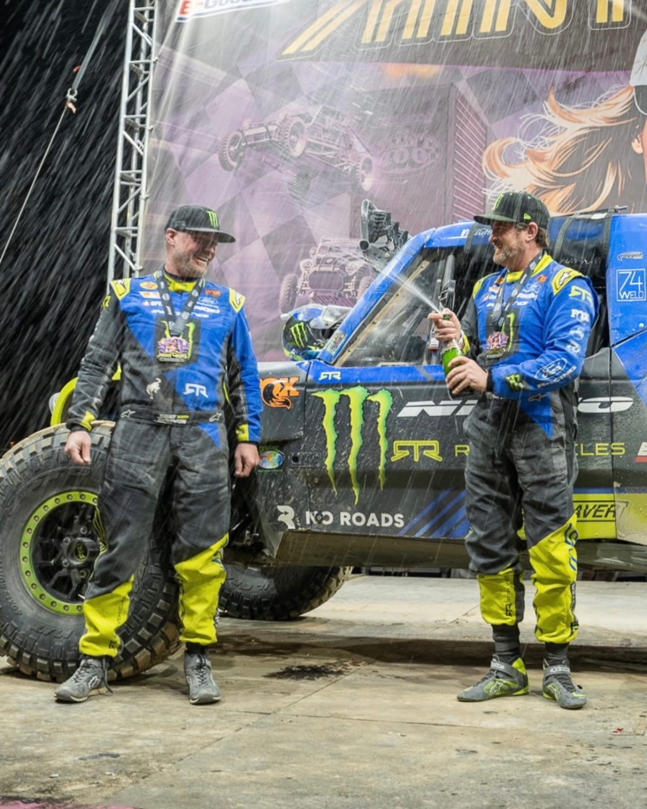 Mint 400 - Vaughn Gittin Jr and Eric Dickinson spray champagne